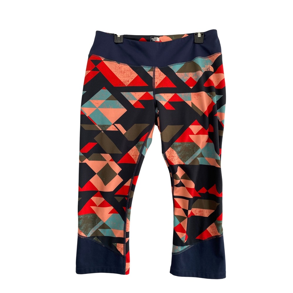 The North Face FlashDry Crop Leggings Womens XL Navy Red Geometric Activewear